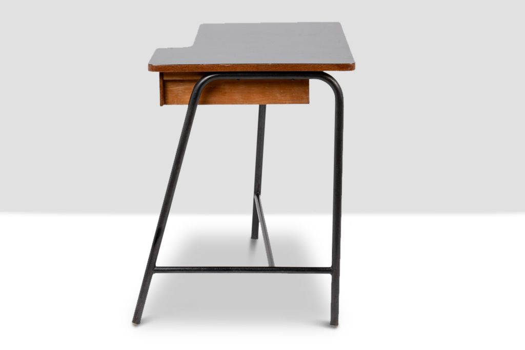 Jacques Hitier For Mbo, Desk In Oak And Black Metal, Year 1951 photo for sale