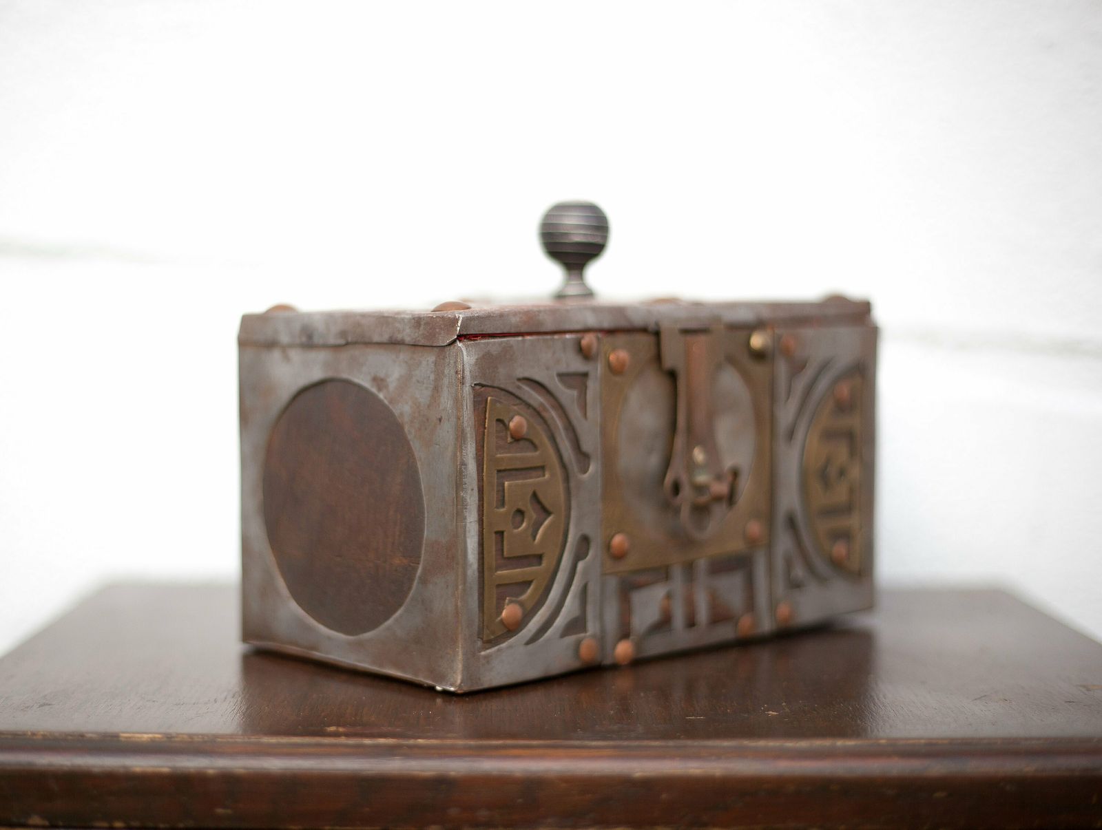 Old Mauritanian Box, Mauritania Tuareg Wooden Chest With Worked Metal And Copper Frame, Collection, Rare photo furniture