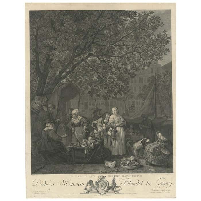 Antique Print Of The Vegetable Market In Amsterdam By David, 1775