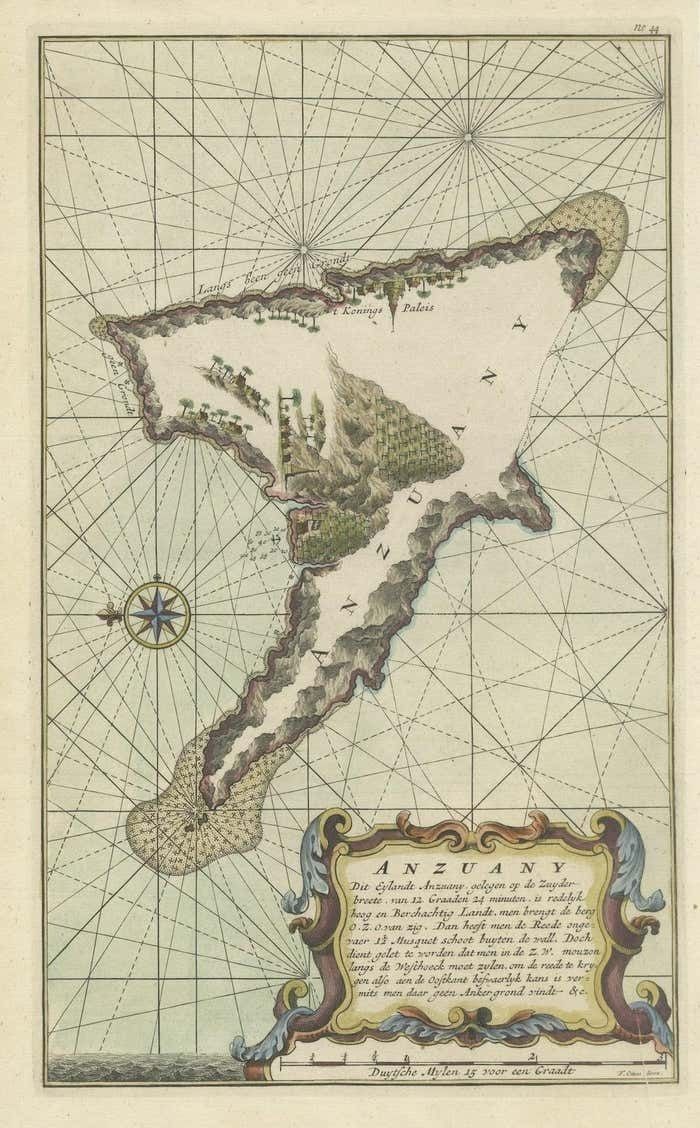Antique Engraving Of The Island Nzwani Or Anzuany Of The Comoros Islands, 1726 photo for sale