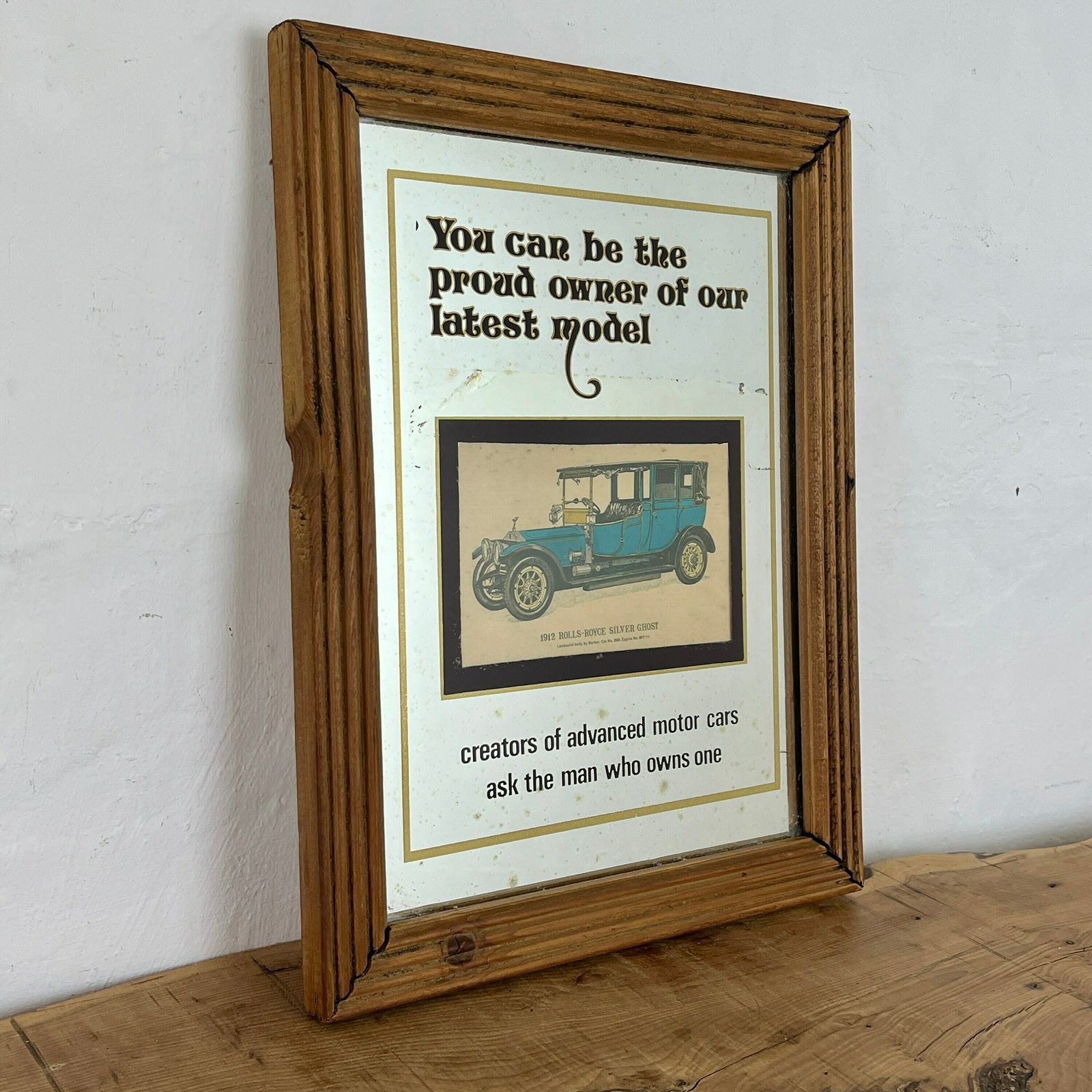 Prestige Rolls Royce Silver Ghost 1912 Vintage Mirror, Automobile Car Picture, Transport Collectable, Wall Art, Advertising Mirror