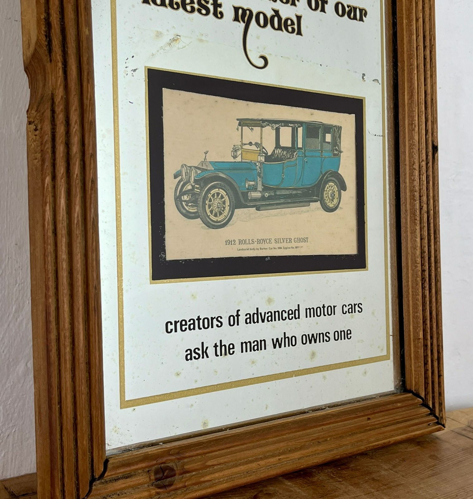 Prestige Rolls Royce Silver Ghost 1912 Vintage Mirror, Automobile Car Picture, Transport Collectable, Wall Art, Advertising Mirror photo vinterior