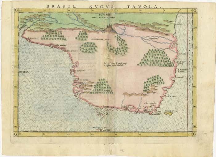 Original Antique Map Of Brasil, Published In The 16th Century photo furniture
