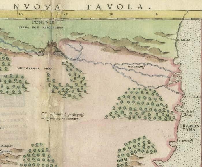 Original Antique Map Of Brasil, Published In The 16th Century photo Art