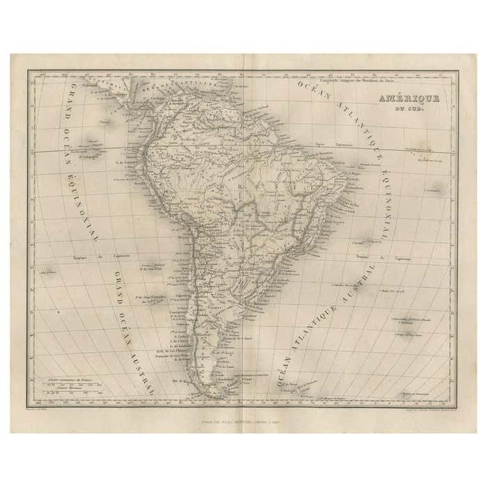 Antique Map Of South America By Balbi '1847'