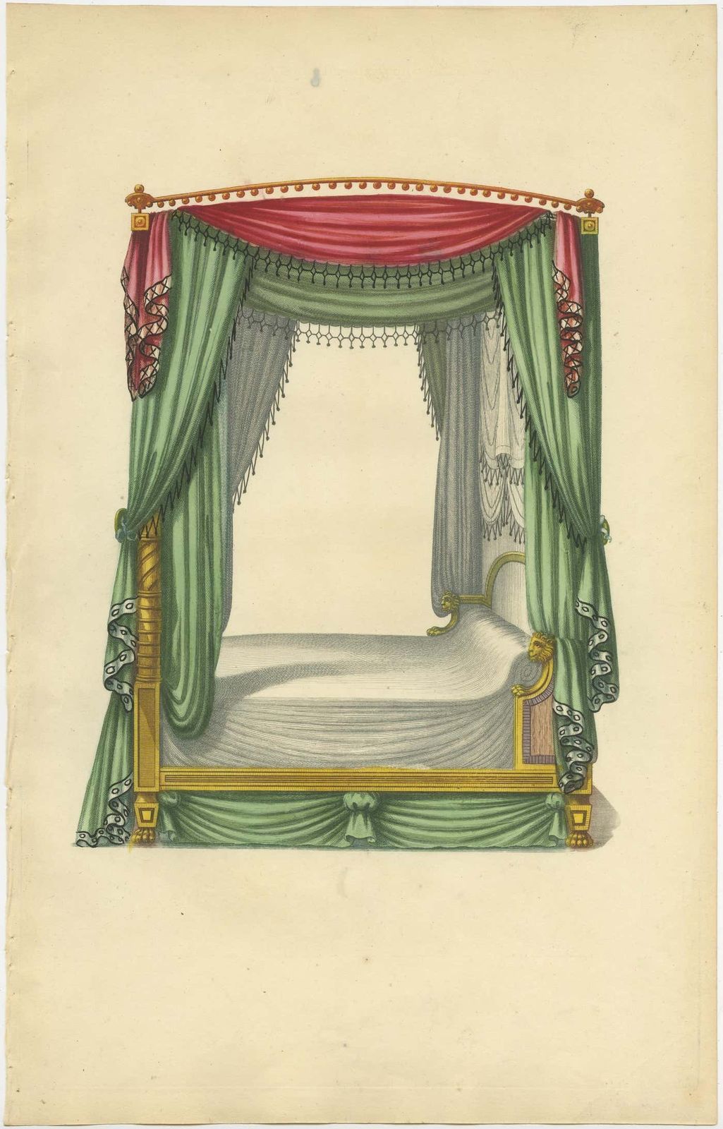 Set Of 7 Antique Prints Of Beds With Drapery By Sheraton '1805' photo Art
