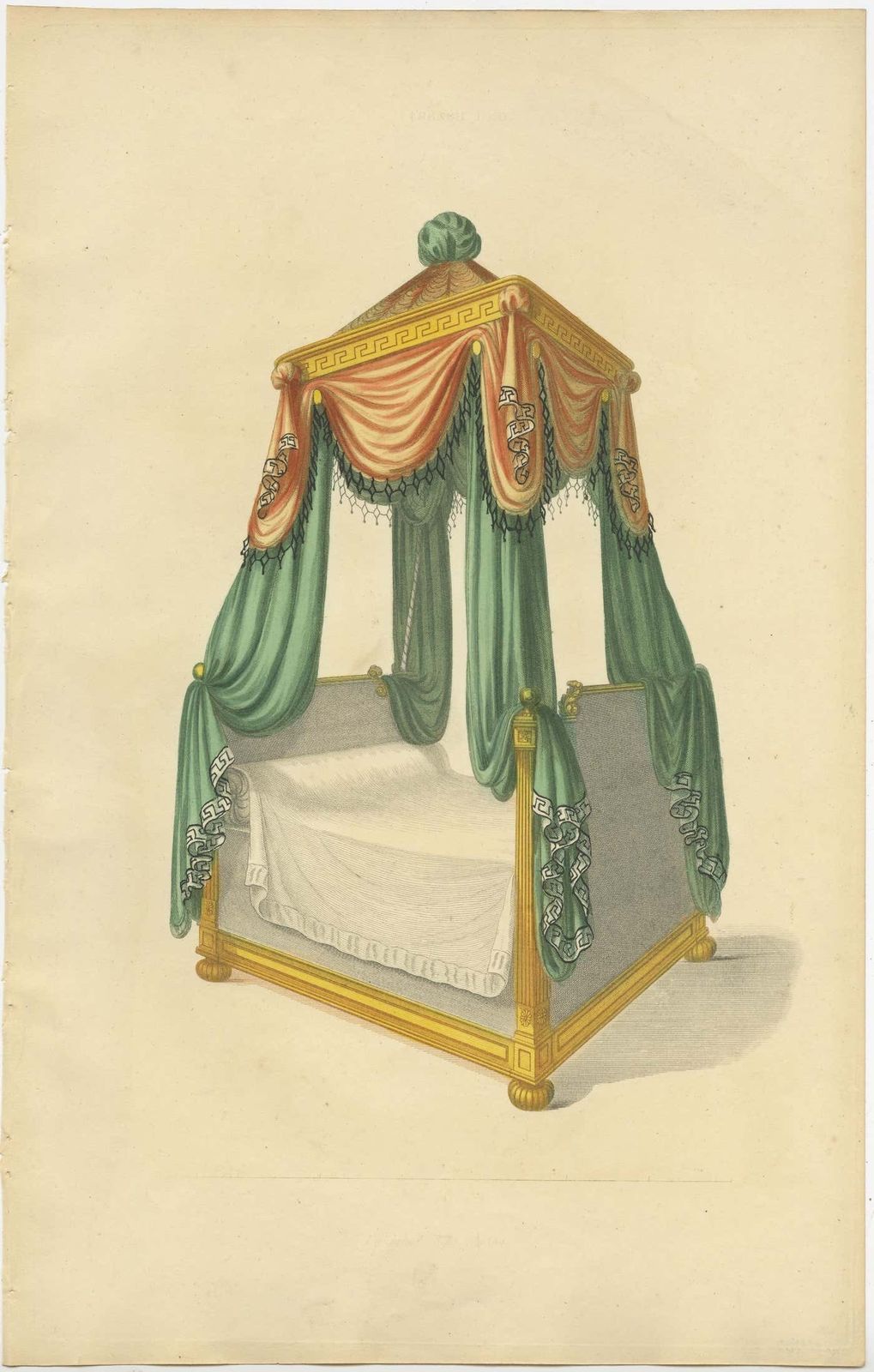 Set Of 7 Antique Prints Of Beds With Drapery By Sheraton '1805' photo buy
