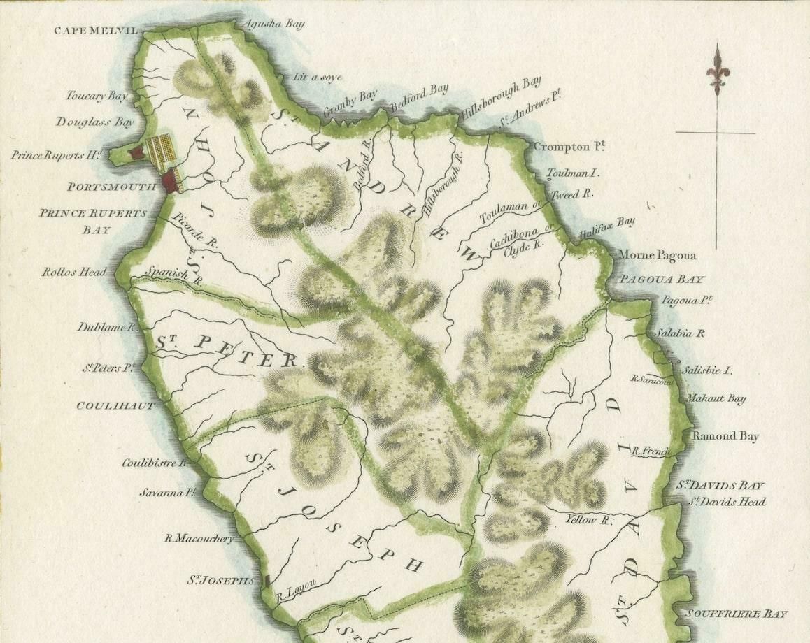 Original Antique Map Of The Island Of Dominica In The West Indies, 1794 photo 264.0