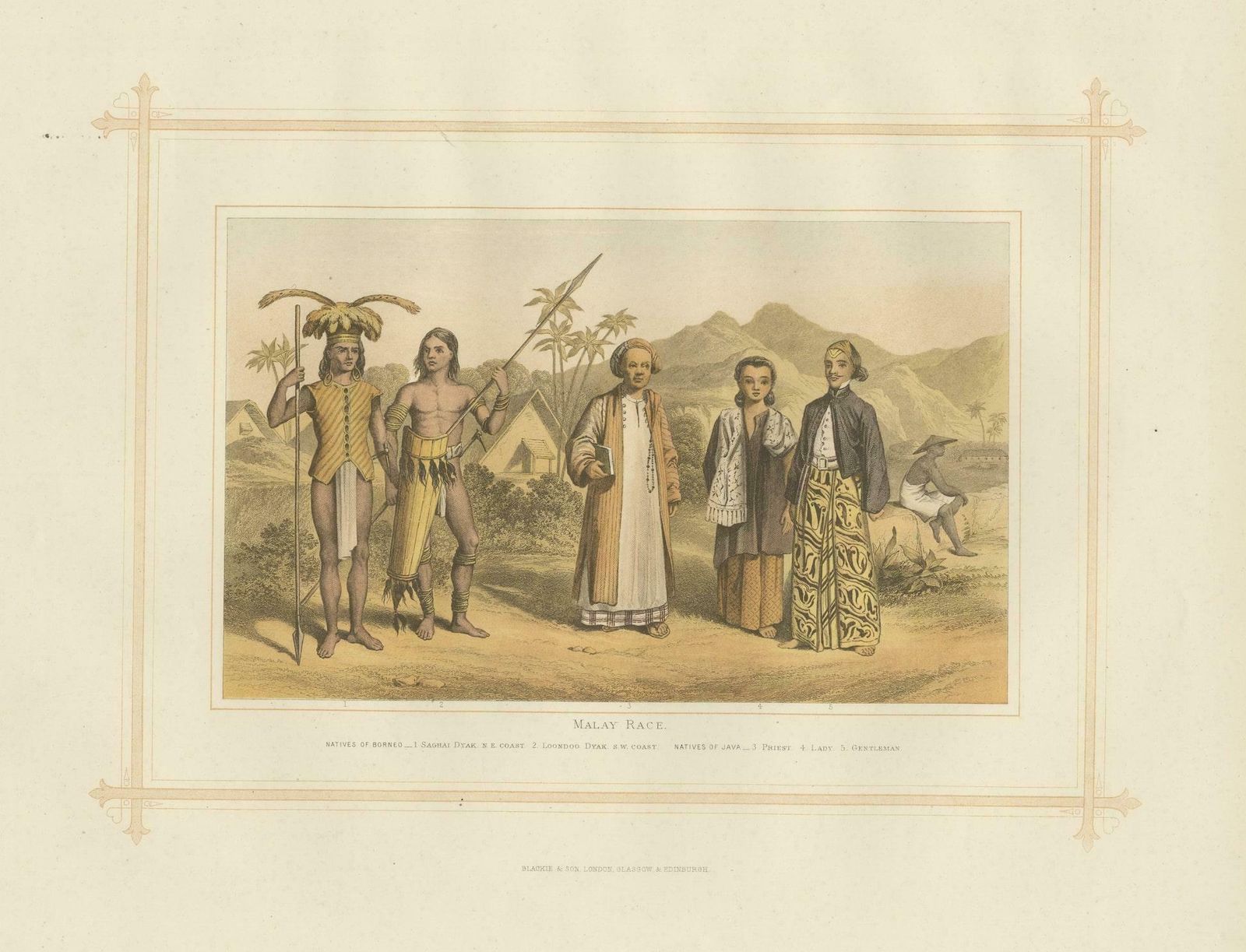 Antique Lithograph Of The Malay Race, 1882 photo for sale