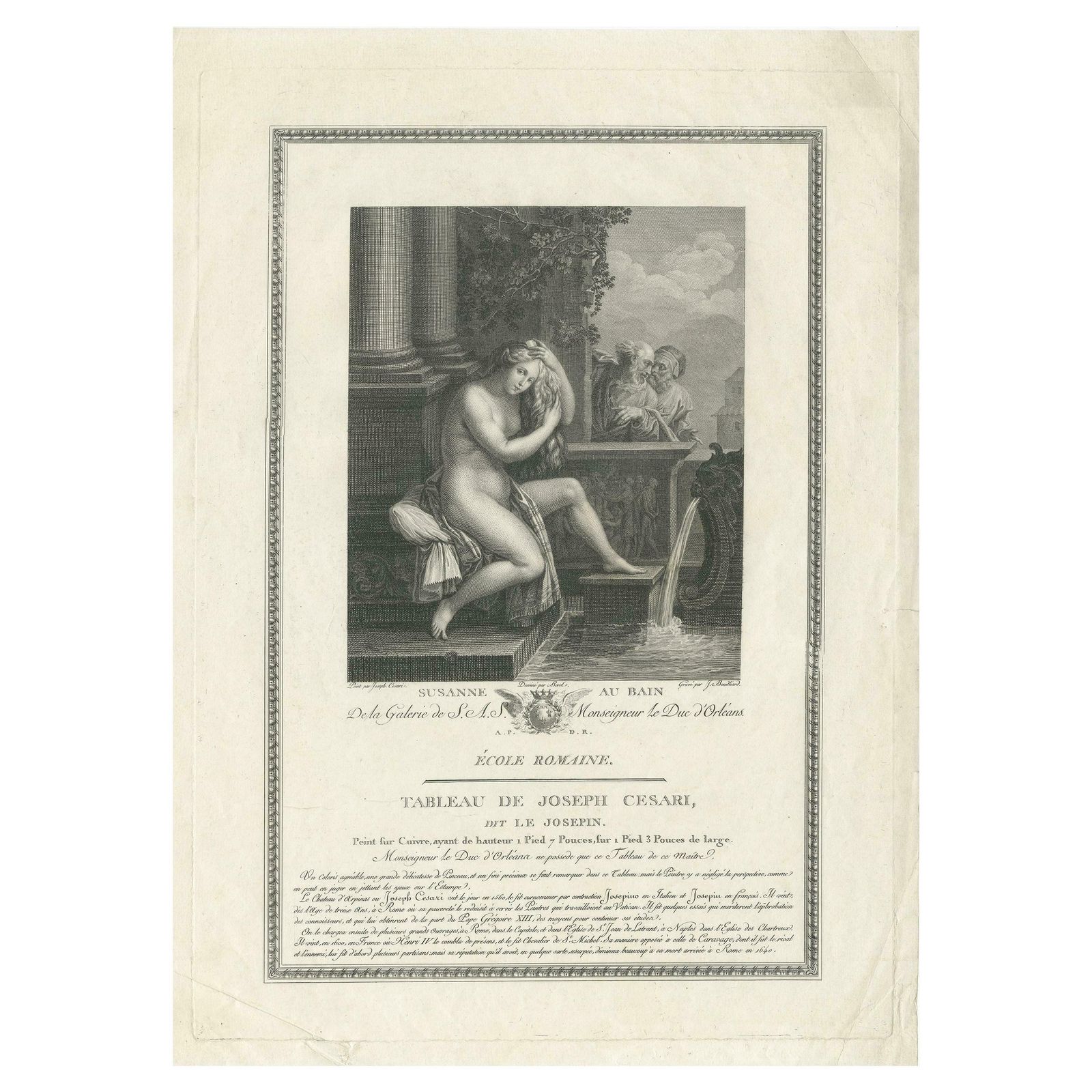 Antique Print Of Susanna At The Bath By Bouillard 1800