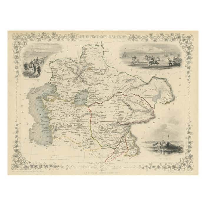 Antique Map Of Central Asia Between The Caspian Sea And Lake Balkhash