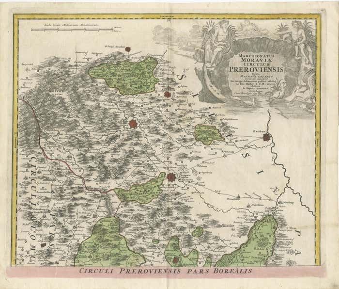 Set Of 2 Antique Maps Covering Part Of Modern Day Czech Republic photo for sale