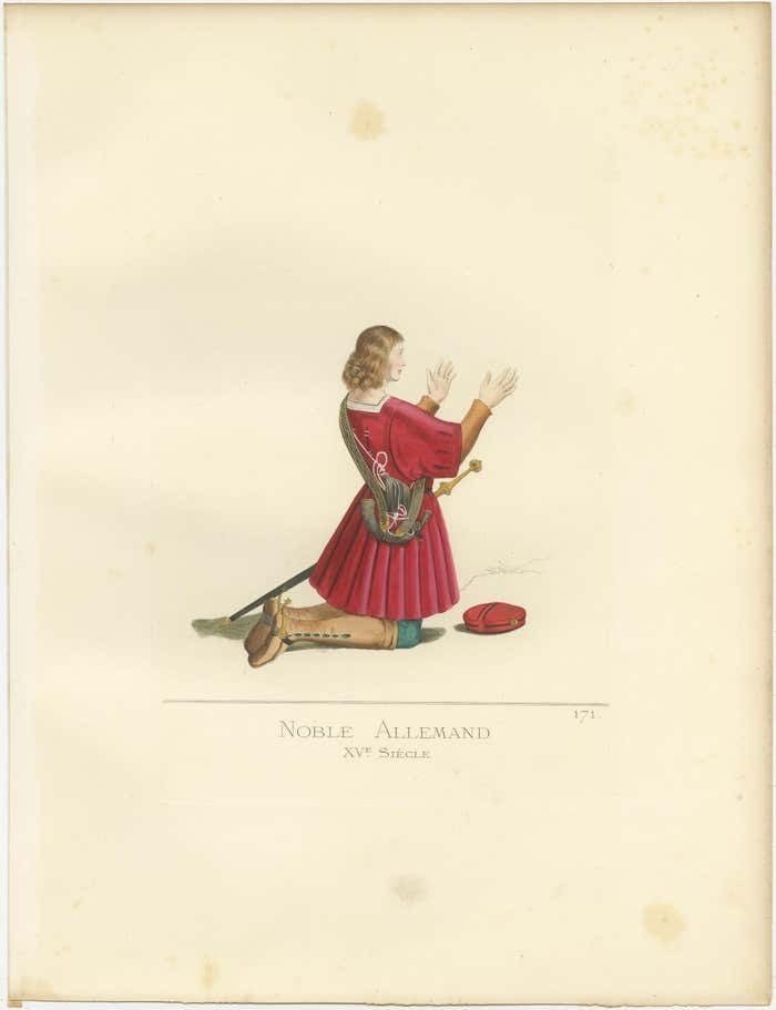 Antique Print Of A German Nobleman, 15th Century, By Bonnard, 1860 photo furniture