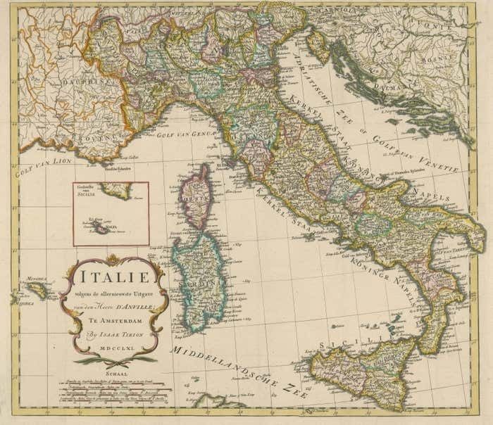 Detailed Antique Map Of Italy And Surrounding Islands photo for sale