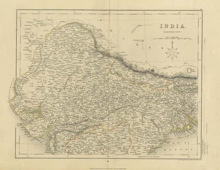 Original Antique Map Of Northern India photo for sale