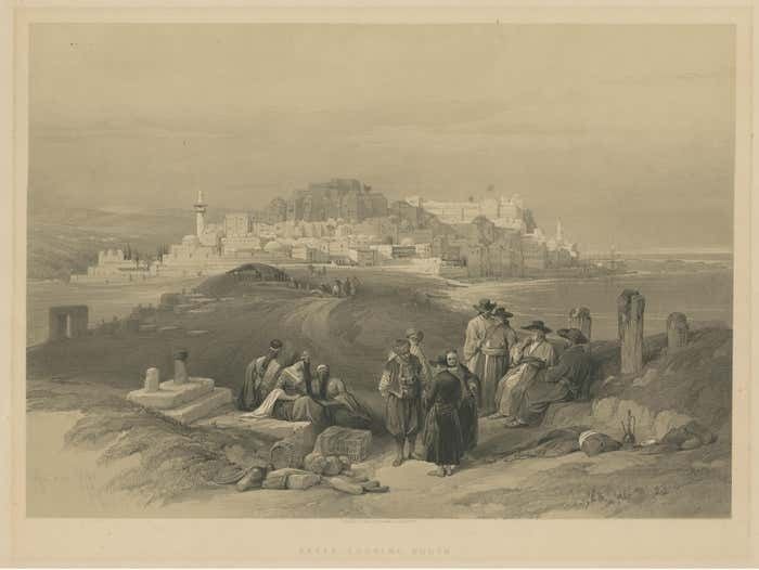 Tinted Lithograph Of The City Of Jaffa photo for sale