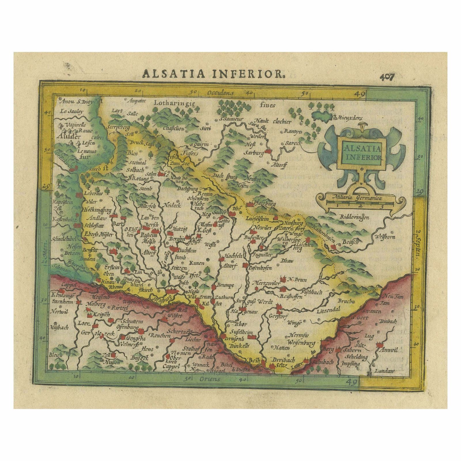 Small Original Antique Map Of The Lower Alsace Region, Germany
