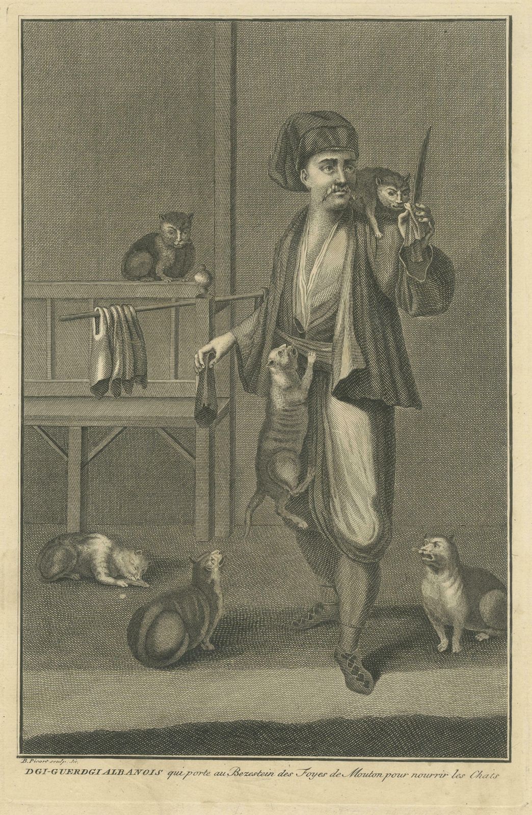 Antique Print Of Dgi Guerdgi Feeding Cats In The Bazaar photo for sale