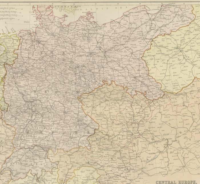 Antique Map Of Central Europe Showing The Railways And The Political Bounderies photo furniture
