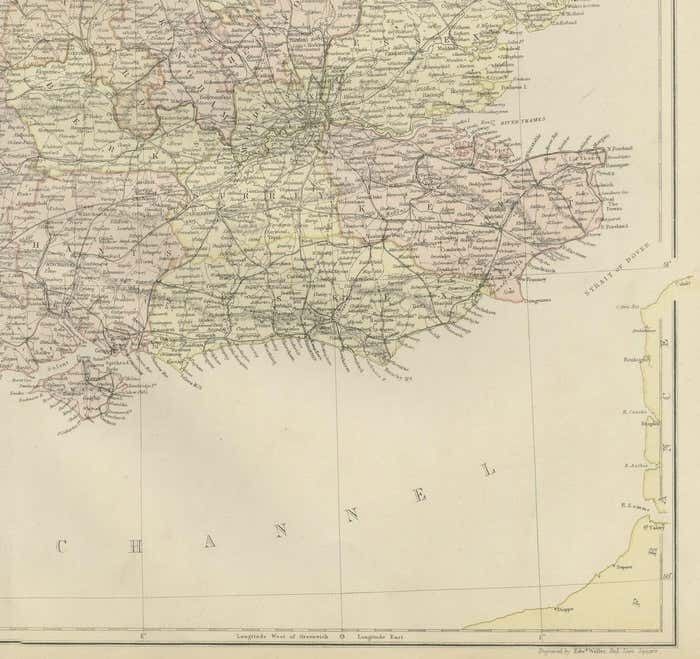 Colorful Detailed Antique Map Of England And Wales (South Part), 1882 photo furniture