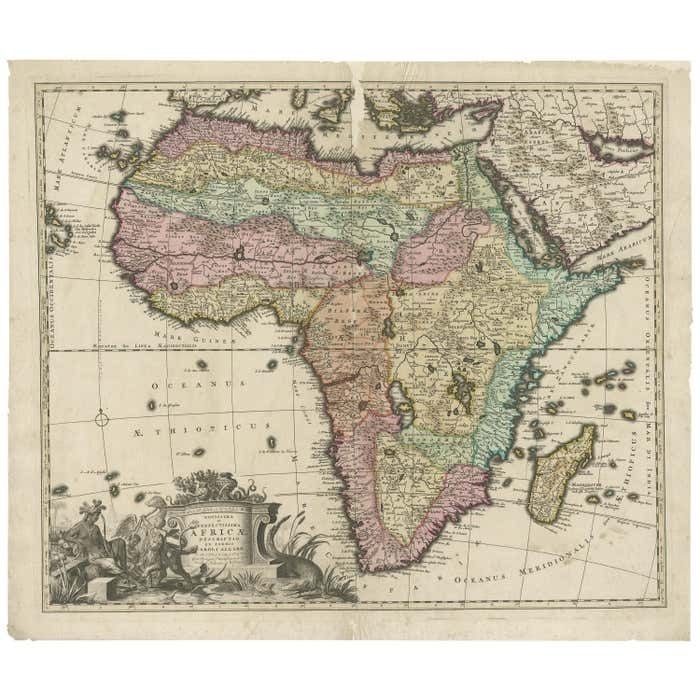 Original Antique Hand  Map Of Africa By Allard '1697'