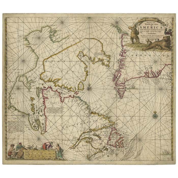 Antique Sea Chart Of Hudson Bay And Arctic Canada By Van Keulen, Circa 1681