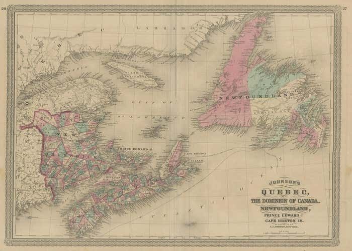 Antique Map Of New Brunswick, Nova Scotia And Surroundings By Johnson, 1872 photo furniture