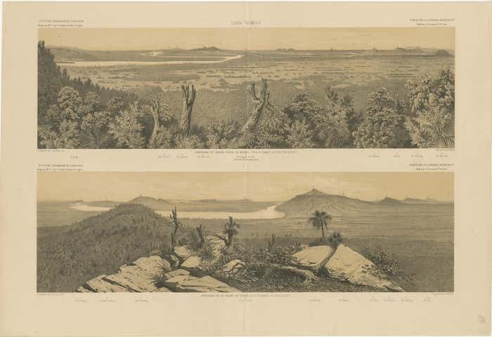 Large Antique Print With Panoramic Views Of Khong Island And A Valley, Laos photo furniture