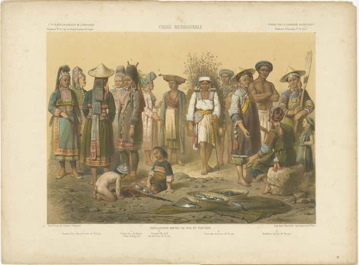 Large Antique Print With Mixed Populations Of Yunnan, Southwestern China photo furniture