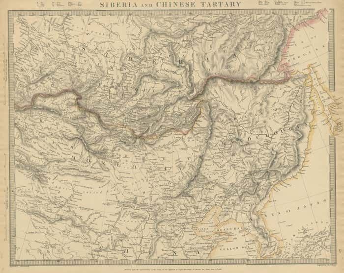 Antique Map Of The Region Of Siberia, Mongolia And Manchuria photo for sale