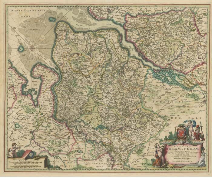 Antique Map Of The Region Of Bremen And Verden, Germany photo for sale