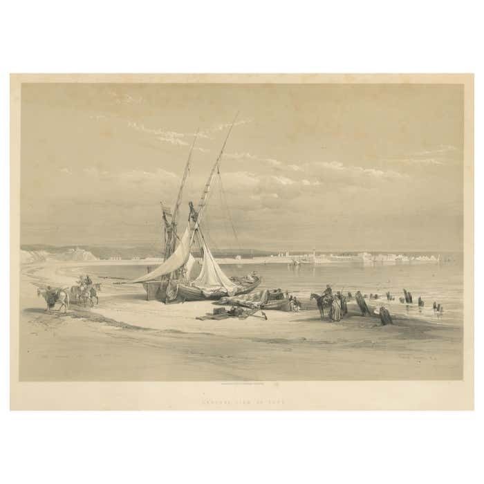 Tinted Lithograph With A View Of Tyre, Lebanon