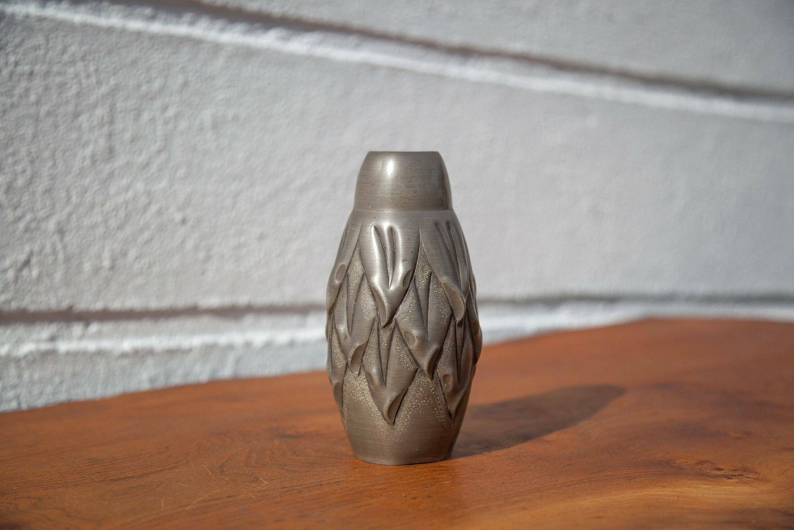 Tinplate Vase Signed Cortesi, Guaranteed Tinplate, Art Nouveau Vase, Small Ogive Shaped Vase, Collection, Pewter Vase