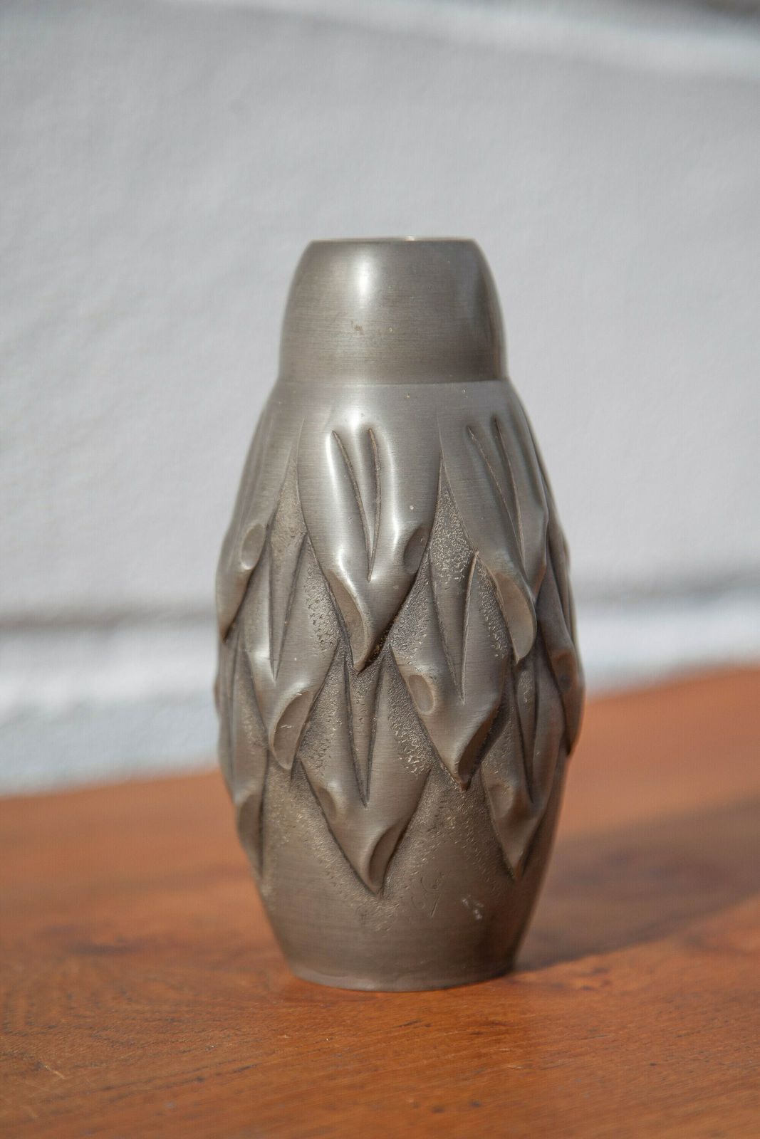 Tinplate Vase Signed Cortesi, Guaranteed Tinplate, Art Nouveau Vase, Small Ogive Shaped Vase, Collection, Pewter Vase photo for sale