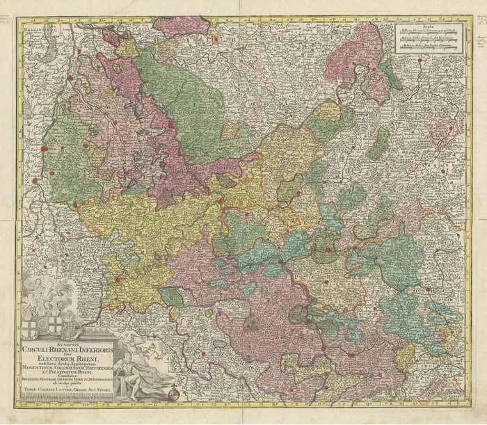 Antique Map Of The Region Of Trier, Mainz And Cologne, Germany photo for sale