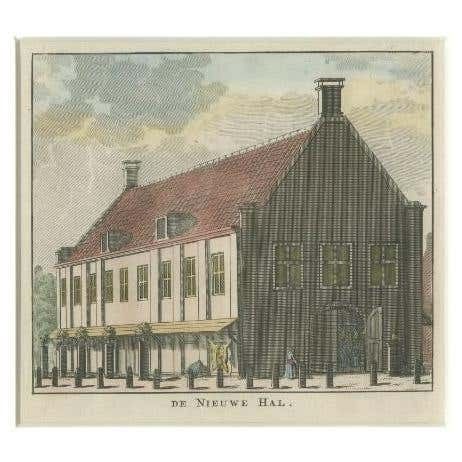 Antique Print Of The 'Vleeshal' Or Meat Centre In Amsterdam, C.1760