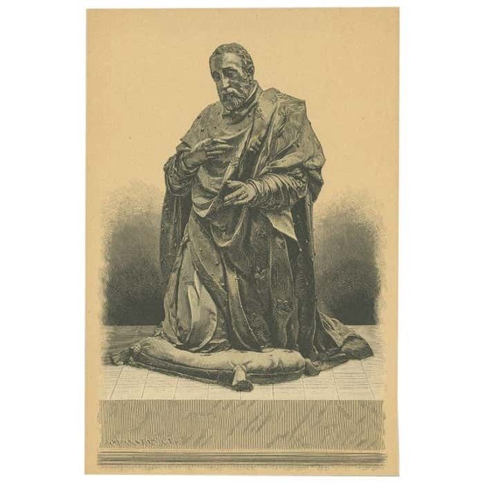 Antique Print Of A Statue Of Henry II, C.1880