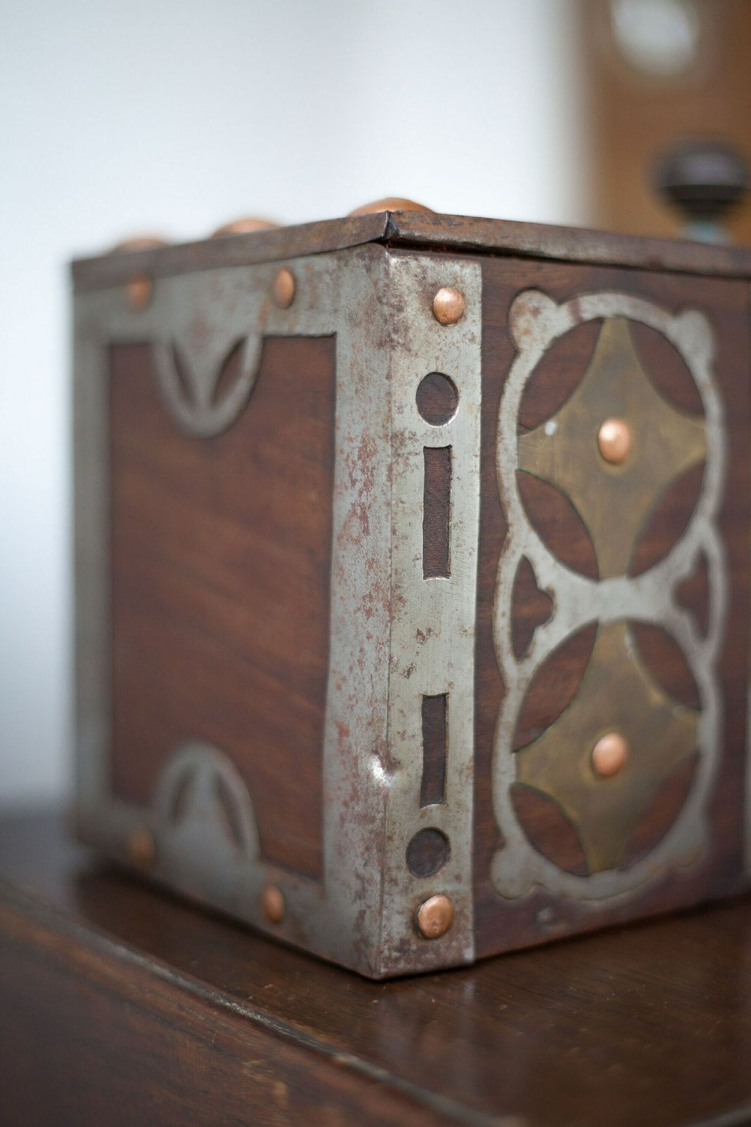 Old Mauritanian Box, Mauritania Tuareg Wooden Chest With Worked Metal And Copper Frame, Collection, Rare photo 454.0