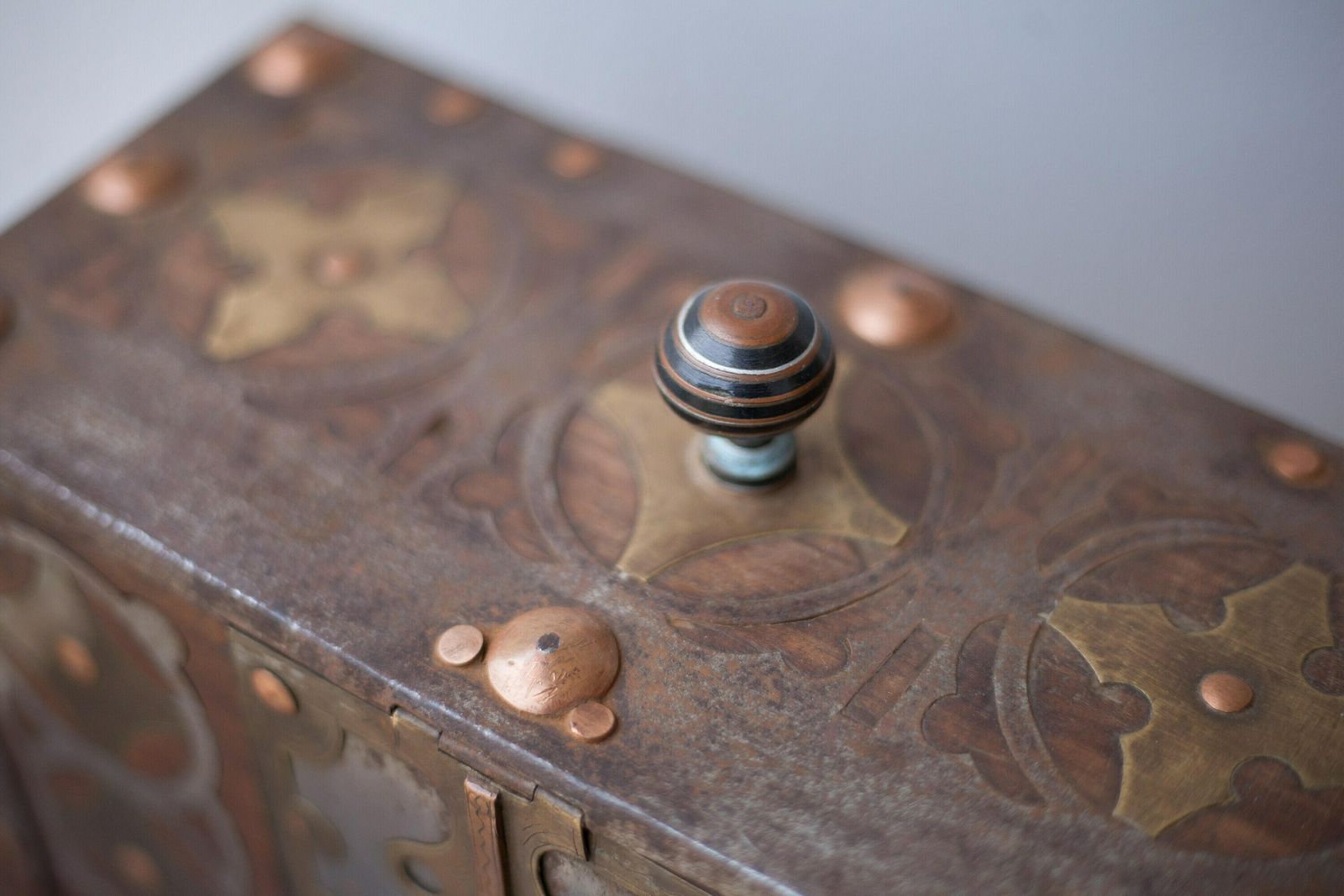 photo furniture Old Mauritanian Box, Mauritania Tuareg Wooden Chest With Worked Metal And Copper Frame, Collection, Rare