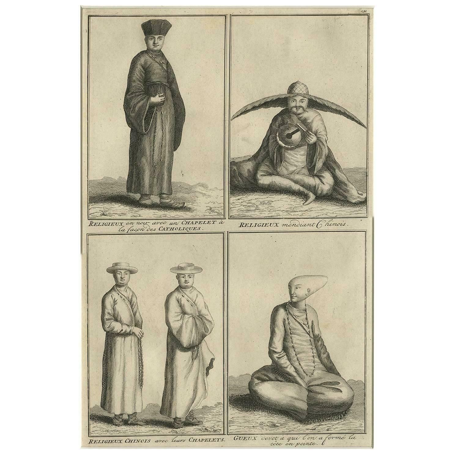 Antique Engravings Of 'Chinese' Priests And Beggars, Circa 1728