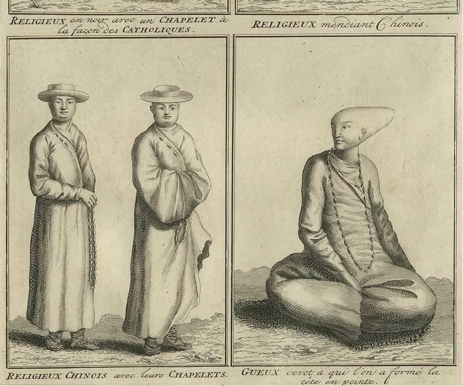 Antique Engravings Of 'Chinese' Priests And Beggars, Circa 1728 photo for sale