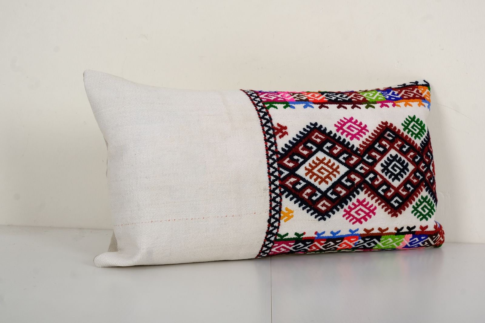 Organic Wool Outdoor Turkish Striped Pillow Covers, Wool Outdoor Anatolian Old Kilim Pillow Covers 12" X 24" photo furniture