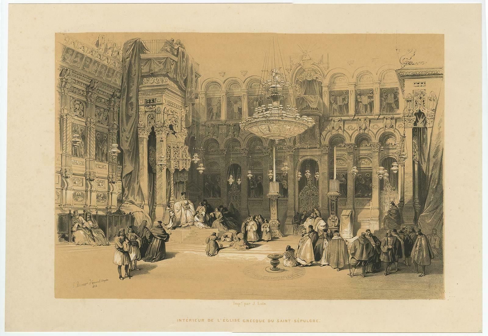 Old Lithograph Depicting The Greek Chapel Of The Holy Sepulchre, 1845 photo Art