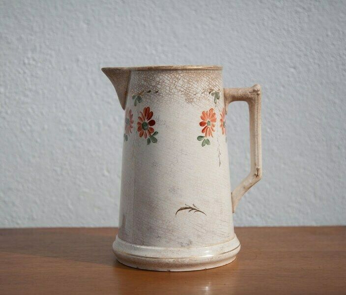 Pitcher In Opaque Porcelain Gien With Floral Motifs Vase photo vintage