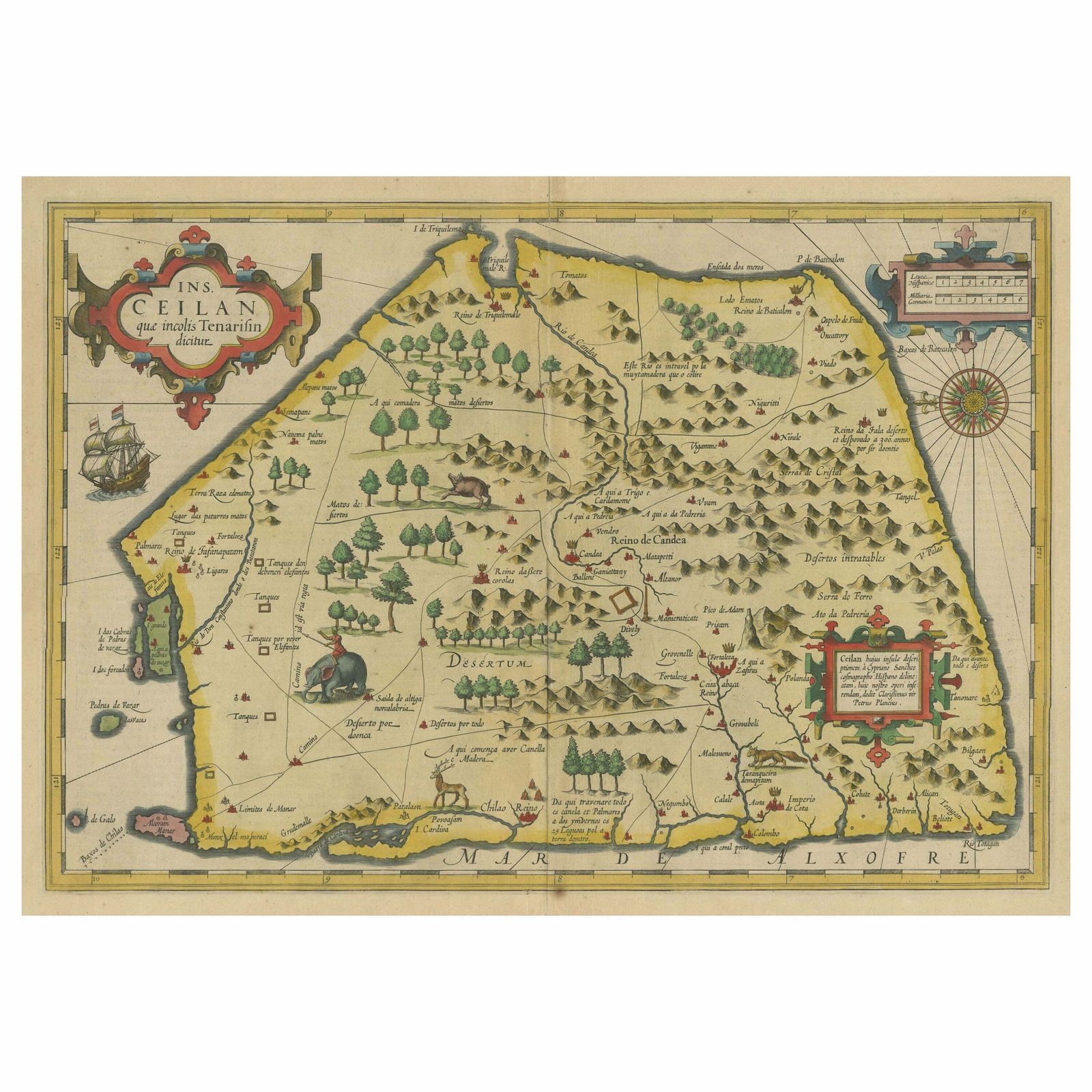 Antique Map Of Sri Lanka With An Unusual Five Sided Shape