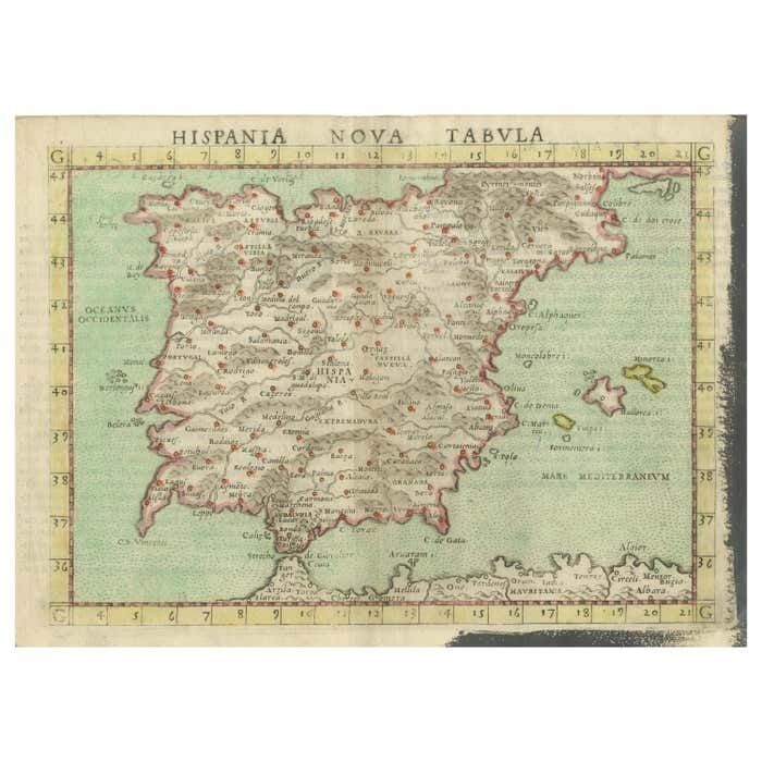Antique Map Of Spain Including The Balearic Islands