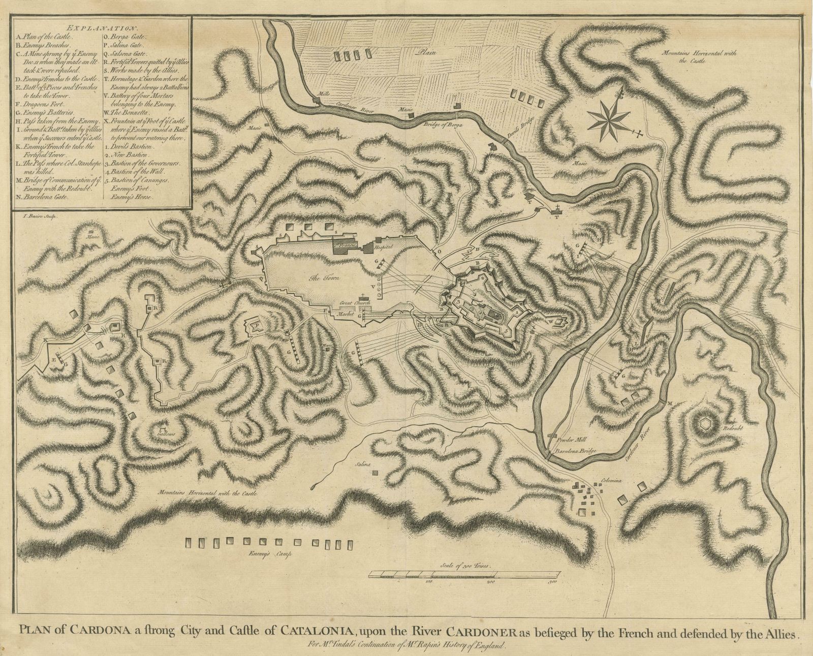 Antique Plan Of The Siege Of The Castle Of Cardona In 1714 photo for sale