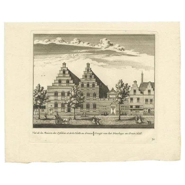 Antique Print Of An Orphanage And Textile Factory, C.1800