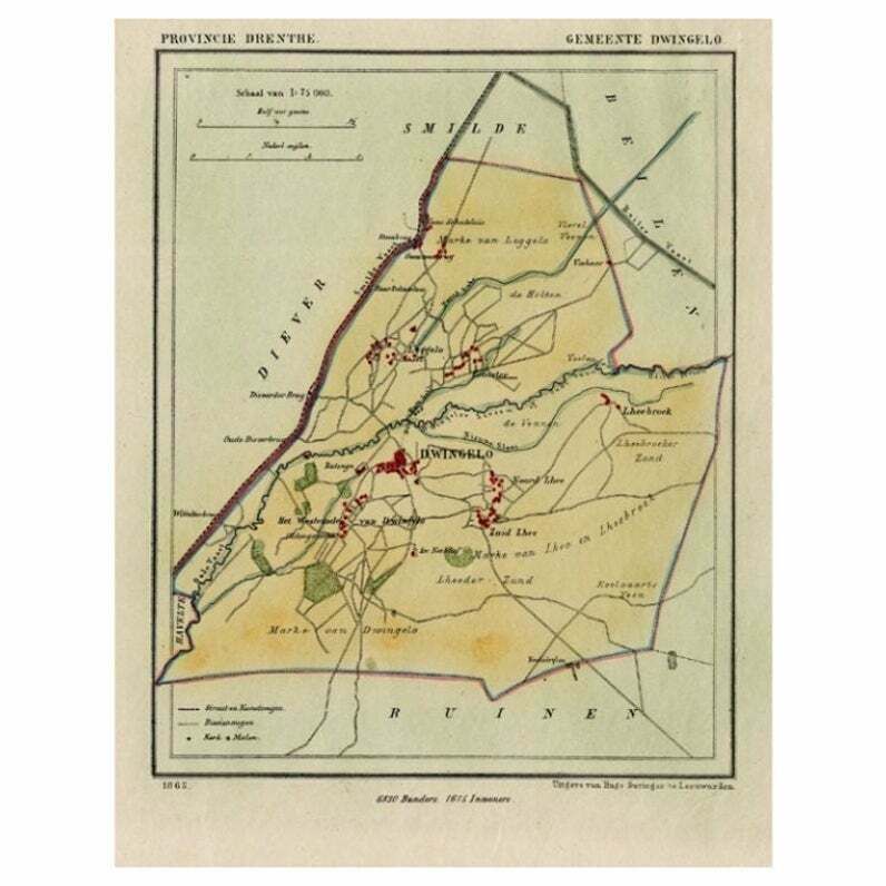 Antique Map Of The Township Of Dwingelo In The Netherlands, 1865
