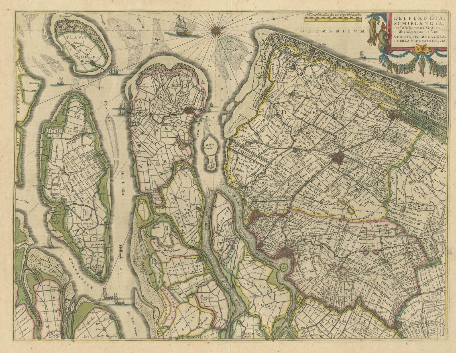 Antique Map Of Delfland, Schieland And Islands Of Zuid Holland, The Netherlands photo for sale